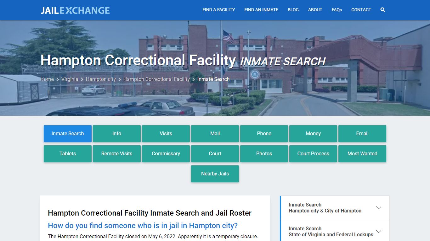Hampton Correctional Facility Inmate Search - Jail Exchange
